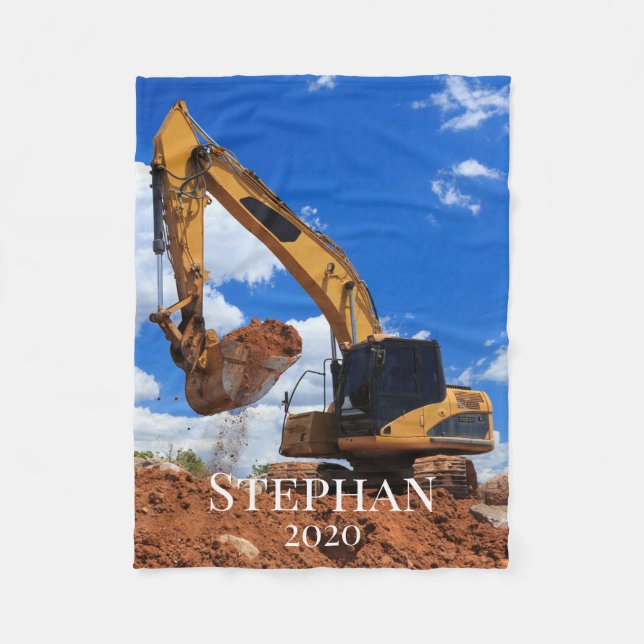 Custom Name Digging Tractor Fleece Blanket (Front)