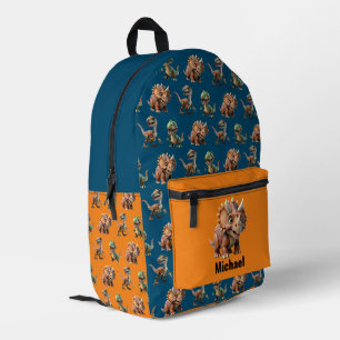 Custom Name Dinosaur Boy's Blue & Orange Backpack