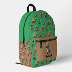 Custom Name Dinosaur Boy's Green & Brown Backpack