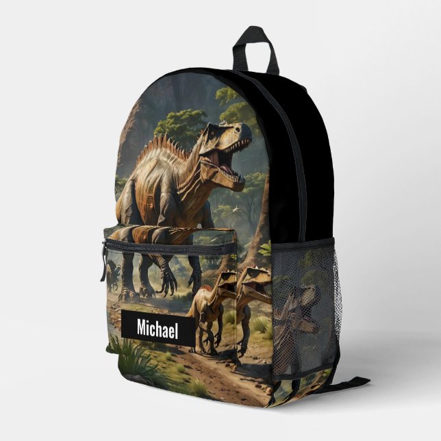 Custom Name Dinosaur Boy's Outdoor Backpack (Back Corner Right)