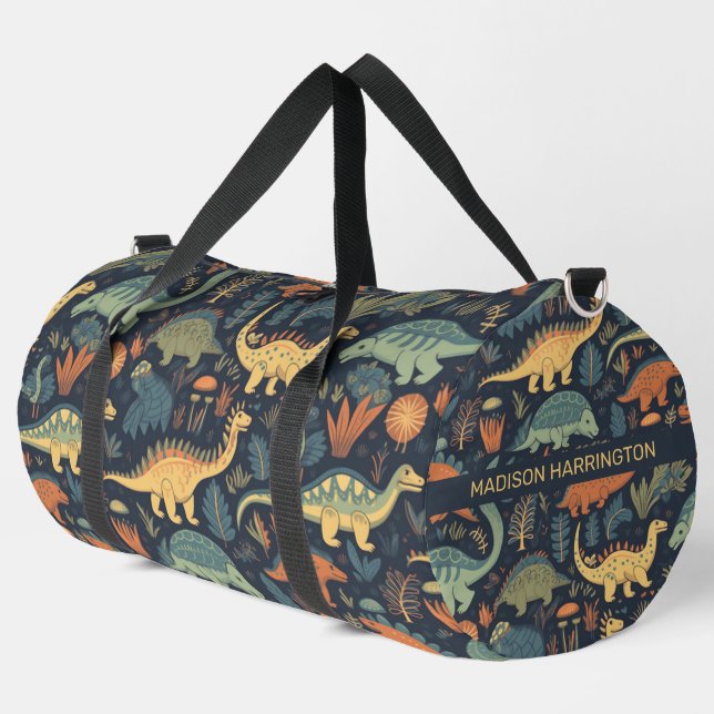 Custom Name Dinosaur Pattern Duffle Bag (Left Corner)