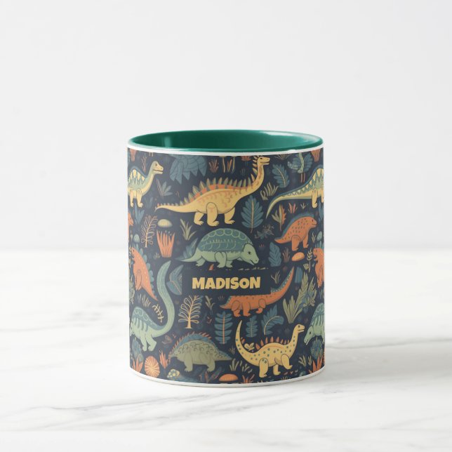Custom Name Dinosaur Pattern Mug (Center)