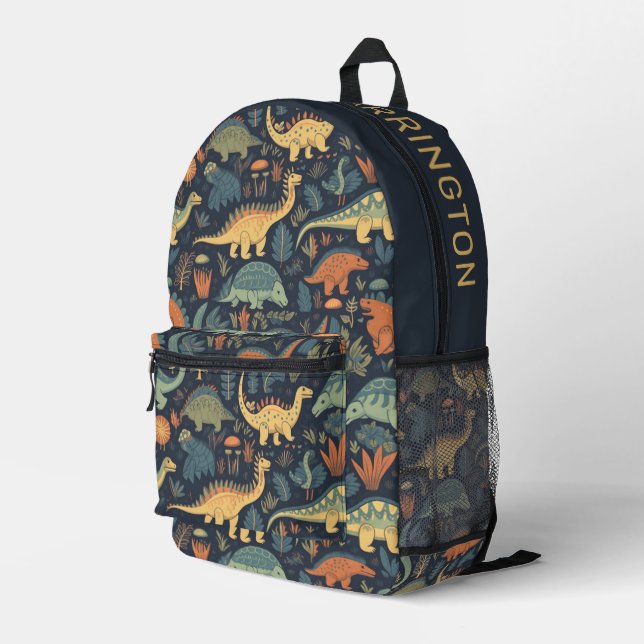 Custom Name Dinosaur Pattern Printed Backpack (Back Corner Right)