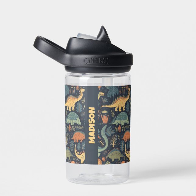Custom Name Dinosaur Pattern Water Bottle (Right)