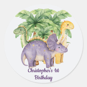 Custom Name Dinosaurs Palm Trees Classic Round Sticker