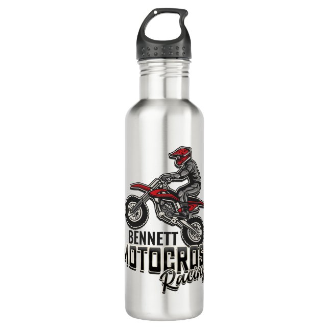 Custom NAME Dirt Bike Rider Motocross Racing 710 Ml Water Bottle (Front)