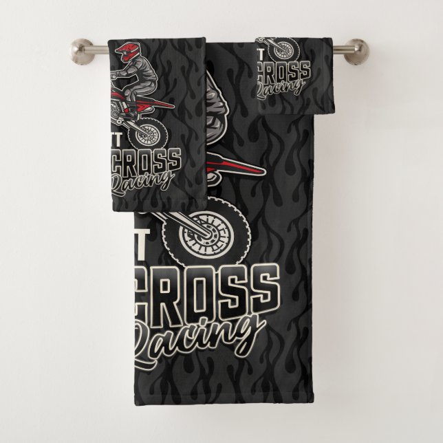 Custom NAME Dirt Bike Rider Motocross Racing Bath Towel Set (Insitu)