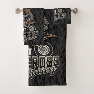 Custom NAME Dirt Bike Rider Motocross Racing  Bath Towel Set