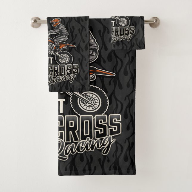 Custom NAME Dirt Bike Rider Motocross Racing  Bath Towel Set (Insitu)