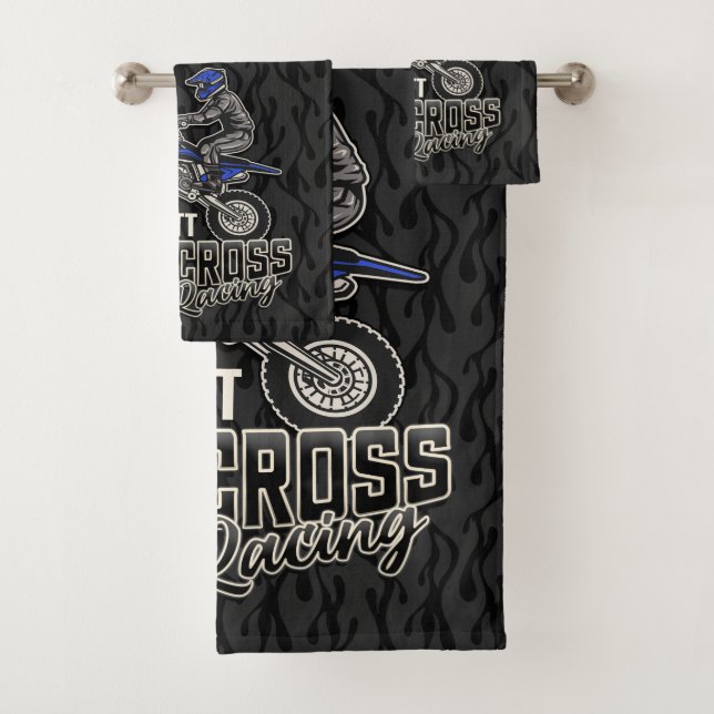 Custom NAME Dirt Bike Rider Motocross Racing  Bath Towel Set (Insitu)
