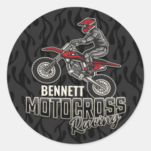 Custom NAME Dirt Bike Rider Motocross Racing Classic Round Sticker
