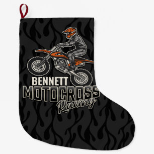 Custom NAME Dirt Bike Rider Motocross Racing Large Christmas Stocking