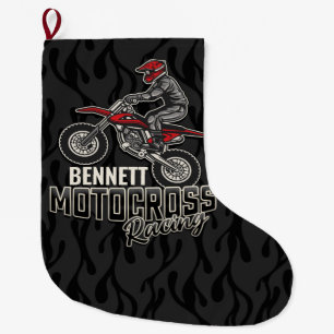 Custom NAME Dirt Bike Rider Motocross Racing Large Christmas Stocking
