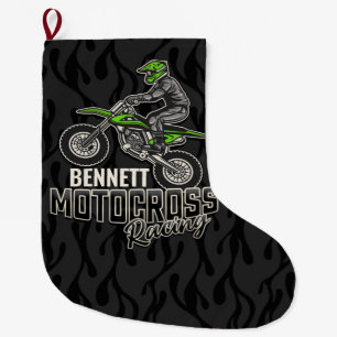 Custom NAME Dirt Bike Rider Motocross Racing Large Christmas Stocking