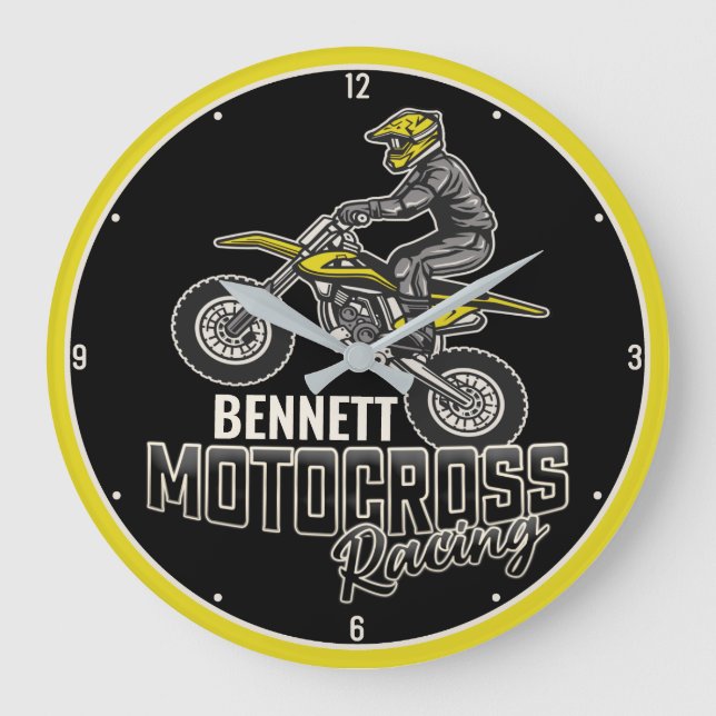 Custom NAME Dirt Bike Rider Motocross Racing Large Clock (Front)
