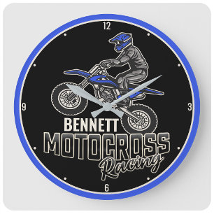 Custom NAME Dirt Bike Rider Motocross Racing Large Clock