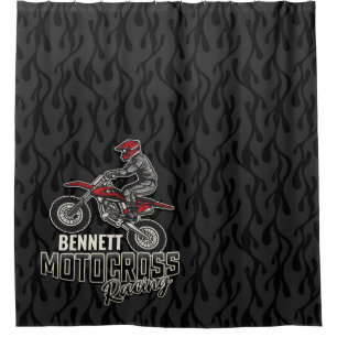 Custom NAME Dirt Bike Rider Motocross Racing Shower Curtain