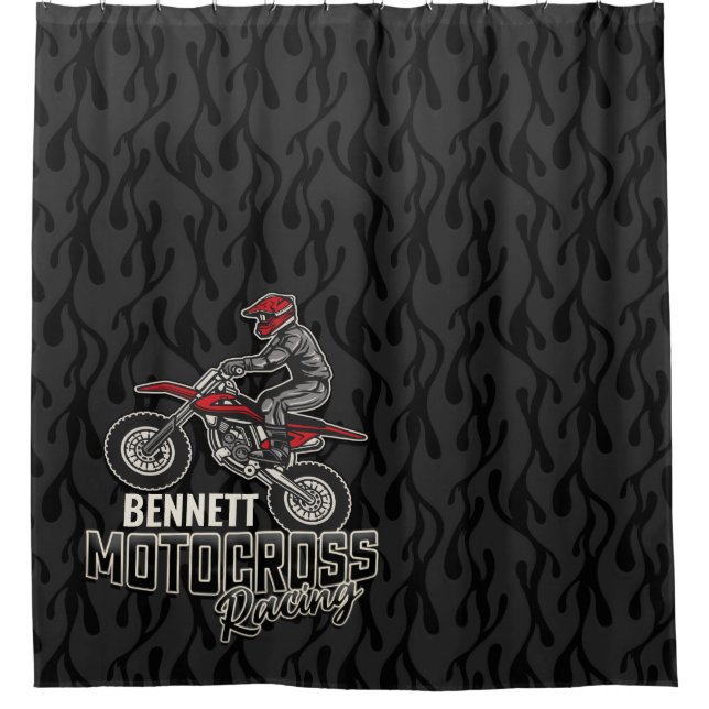 Custom NAME Dirt Bike Rider Motocross Racing Shower Curtain (Front)