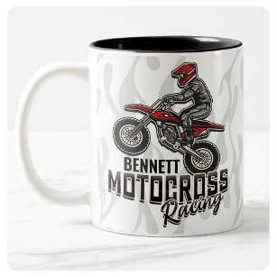 Custom NAME Dirt Bike Rider Motocross Racing Two-Tone Coffee Mug
