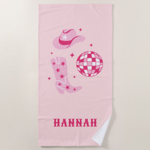Custom Name Disco Cowgirl Bachelorette Beach Towel