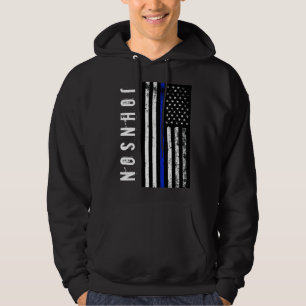 Custom Name Distressed Police Style USA Flag Hoodie