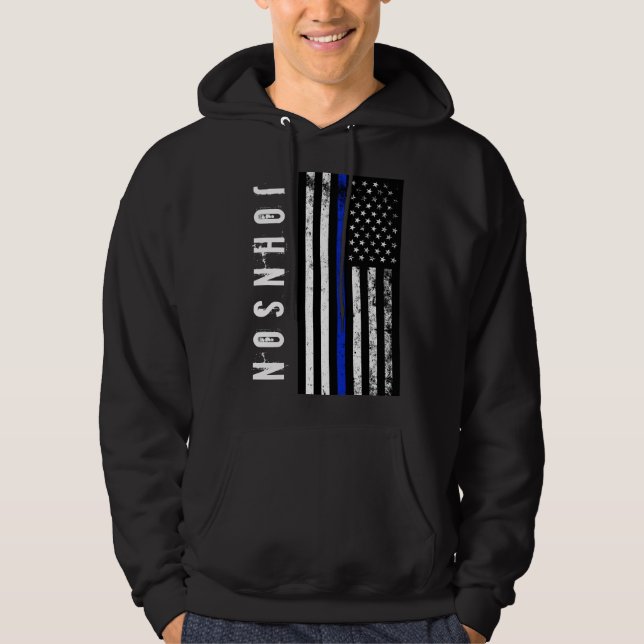 Custom Name Distressed Police Style USA Flag Hoodie (Front)