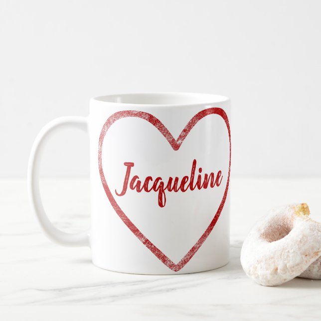 Custom Name Distressed Red Heart Shape Cool Coffee Mug (With Donut)