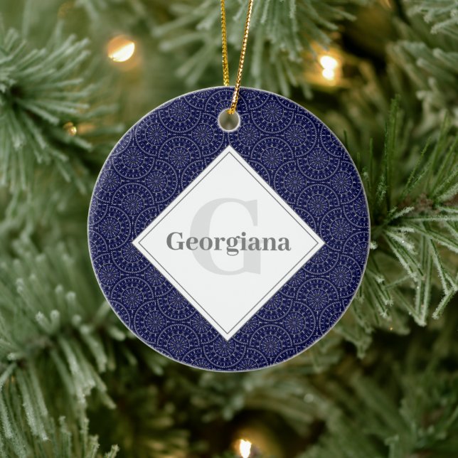 Custom Name Ditsy Winter Snow Angels Snowmen Fans Ceramic Tree Decoration (Tree)