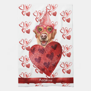 Custom Name Dog Lover Valentine Gift Labrador Tea Towel