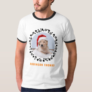 Custom Name Dog Paw Hearts Photo Christmas Present T-Shirt