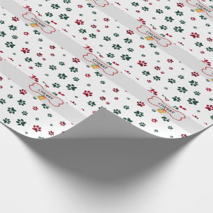 Custom Name Dog Paw Prints And Bones Wrapping Paper