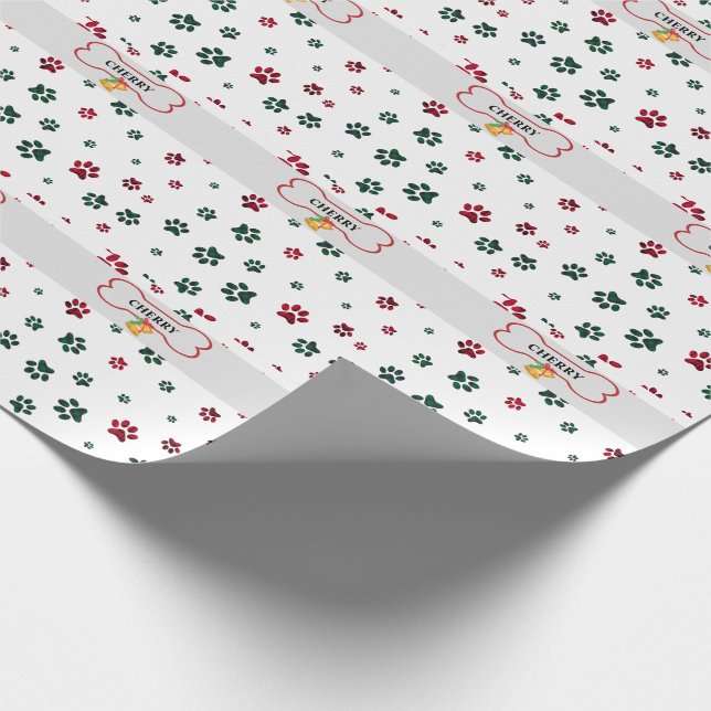 Custom Name Dog Paw Prints And Bones Wrapping Paper (Corner)