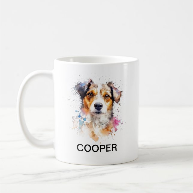 Custom Name Dog Watercolor-Style Coffee Mug (Left)