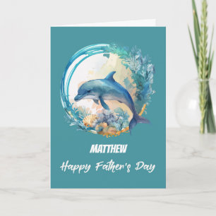 Custom Name Dolphin Father's Day Ocean Waves Card