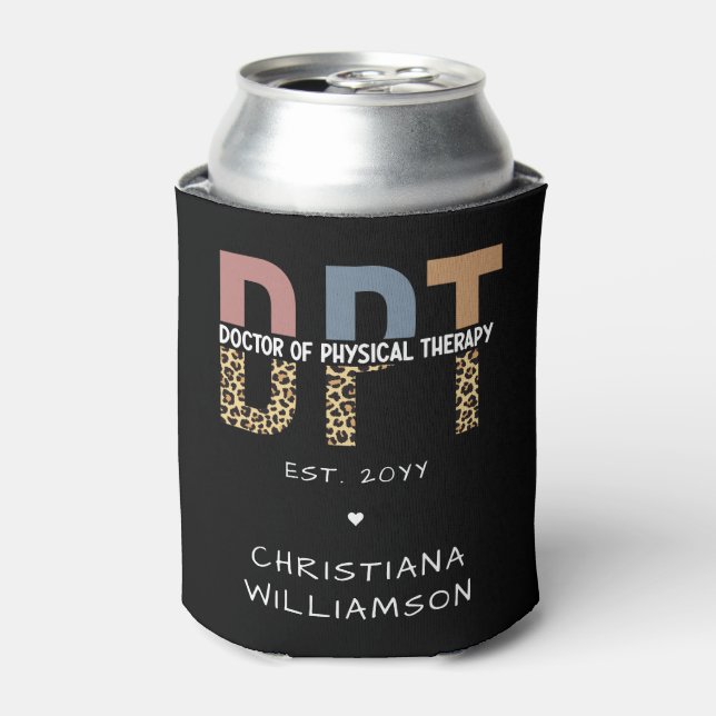 Custom Name DPT Doctor of Physical Therapy Cheetah Can Cooler (Can Front)