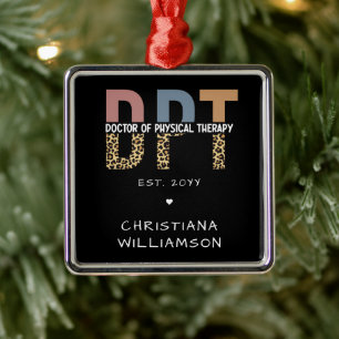 Custom Name DPT Doctor of Physical Therapy Cheetah Metal Tree Decoration