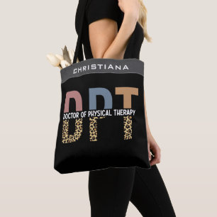 Custom Name DPT Doctor of Physical Therapy Cheetah Tote Bag