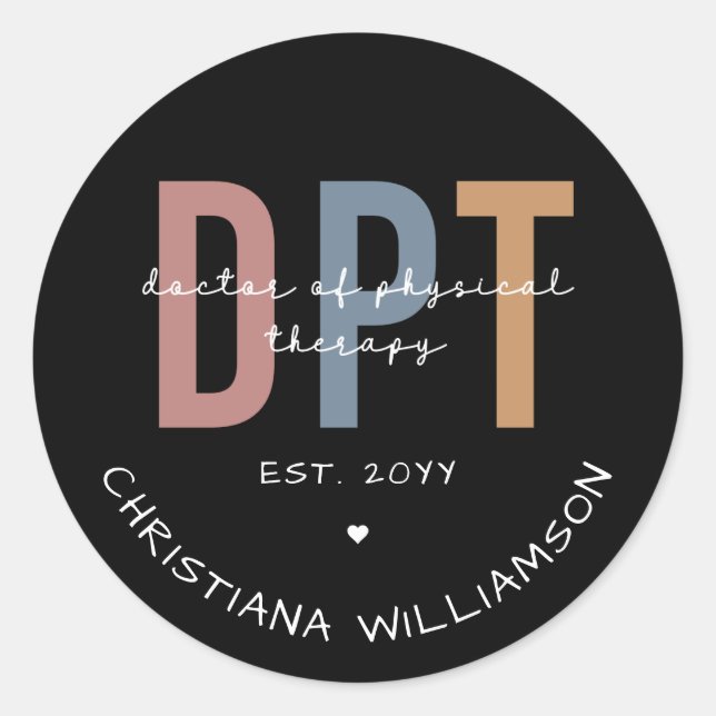 Custom Name DPT Doctor of Physical Therapy Classic Round Sticker (Front)