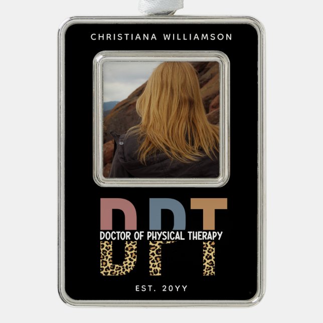 Custom Name DPT Doctor of Physical Therapy Photo Silver Plated Framed Ornament (Front)