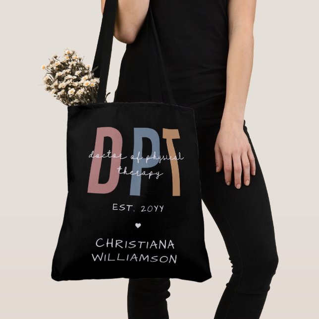 Custom Name DPT Doctor of Physical Therapy Tote Bag (Close Up)