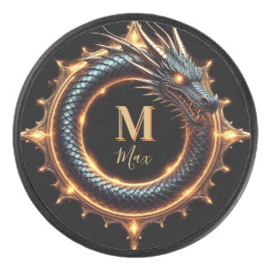🐉 Custom Name Dragon Fantasy Symbol For Gamers 🔥 Hockey Puck