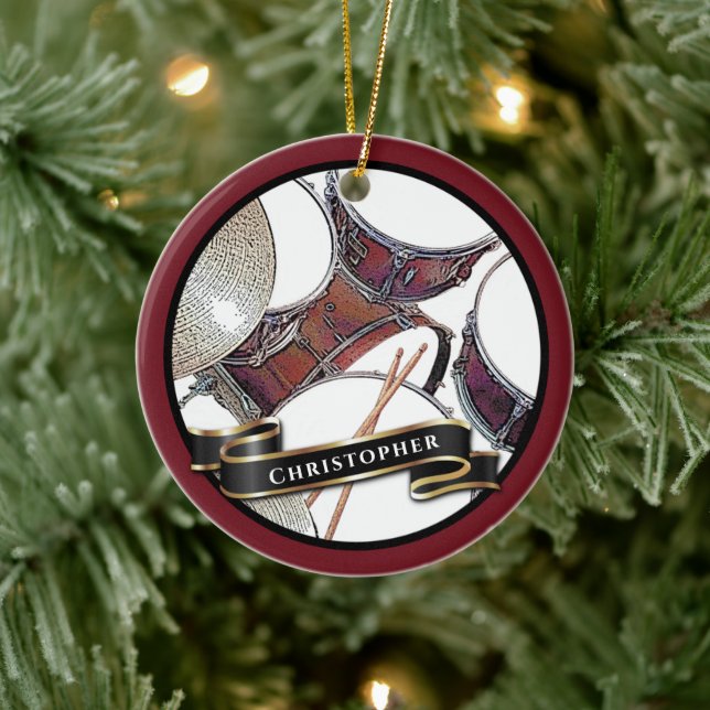 Custom Name Drummer Boy Christmas Drum Holiday Ceramic Tree Decoration (Tree)