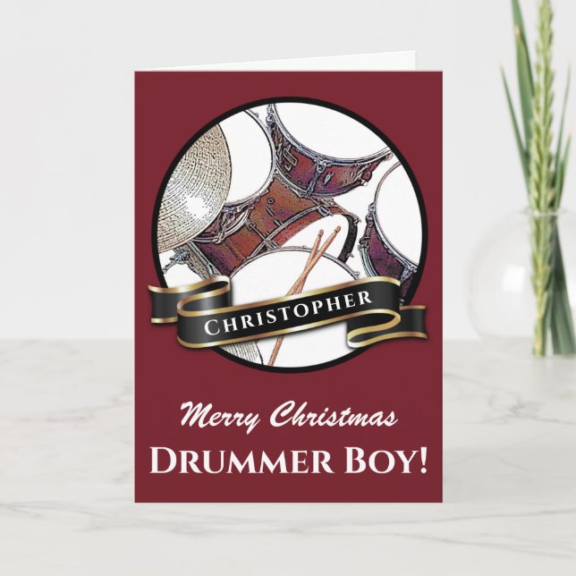 Custom Name Drummer Christmas Drum Kit Musician Card (Front)