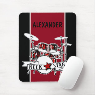 Custom Name Drummer Kid Rock Star Drum Musician Mouse Mat