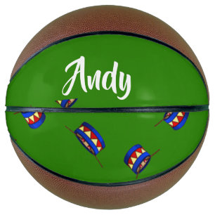Custom name drums pattern on green basketball