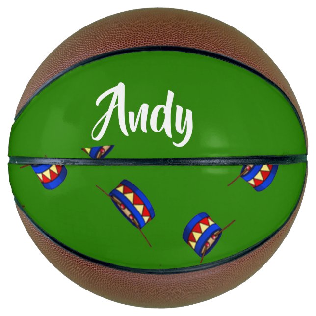 Custom name drums pattern on green basketball (Front)