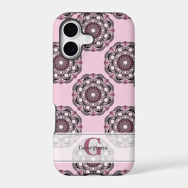 Custom Name Dusky Rose Cherry Blossom Dot Mandala (Back)