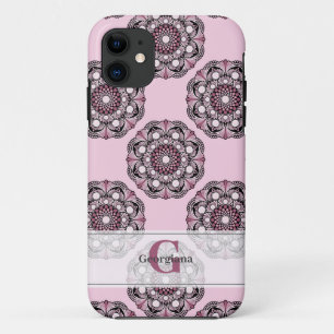 Custom Name Dusky Rose Cherry Blossom Dot Mandala iPhone 11 Case
