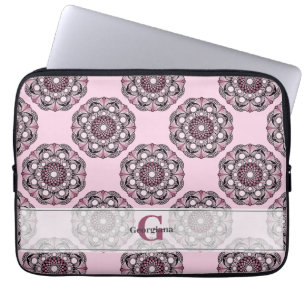 Custom Name Dusky Rose Cherry Blossom Dot Mandala Laptop Sleeve