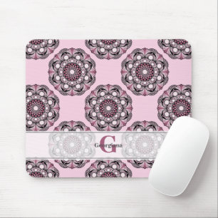 Custom Name Dusky Rose Cherry Blossom Dot Mandala Mouse Mat